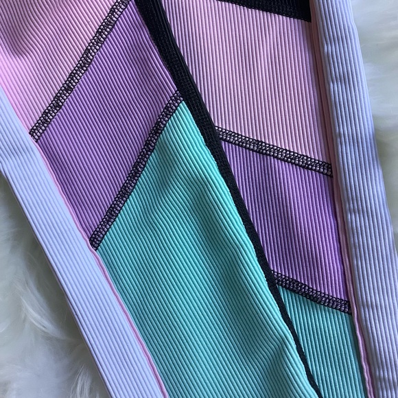 Beach Riot Bailey Black Ribbed Pastel Colorblock Leggings Small - Picture 7 of 9